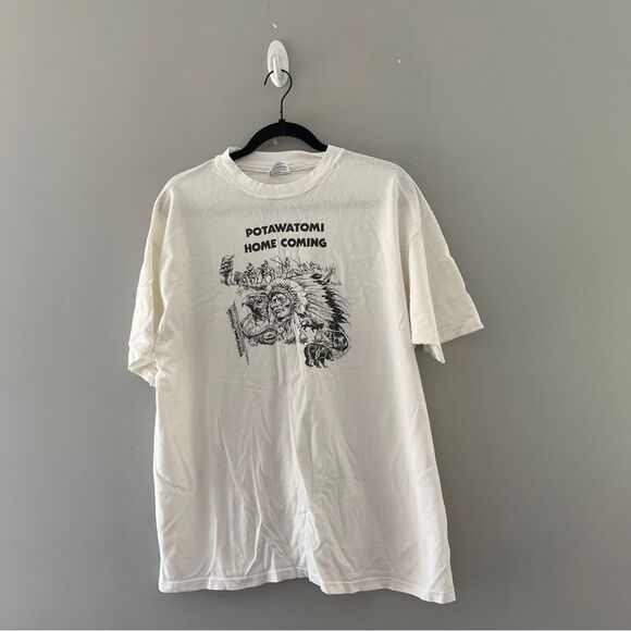 Vintage Single Stitch Graphic Tshirt Potawatomi Home Coming White Black Size XXL - Picture 9 of 9